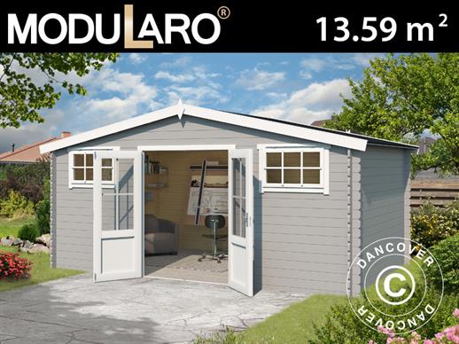 Holzschuppen, Gartenhaus Sandvika 4,8x2,92x2,45m, 28mm, 13,59m², Hellgrau Holzschuppen, Gartenhaus Sandvika 4,8x2,92x2,45m, 28mm, 13,59m², Hellgrau