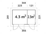 Wooden shed w/floor, 3.44x2.21x2.49 m, 6.6 m², Natural