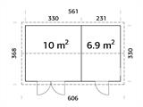 Wooden shed w/floor, 5.61x3.3x2.61 m, 16.9 m², Natural