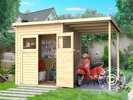 Houten tuinhuisje met luifel, Bertilo Amrum 2 Plus, 3,23x1,8x2,1m, 2,78m² + 3,03m² Houten tuinhuisje met luifel, Bertilo Amrum 2 Plus, 3,23x1,8x2,1m, 2,78m² + 3,03m²