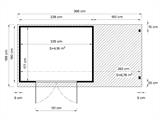 Wooden Shed w/overhang, Bertilo Amrum 3 Plus, 3.86x1.8x2.1 m, 2.78 m² + 4.16 m²